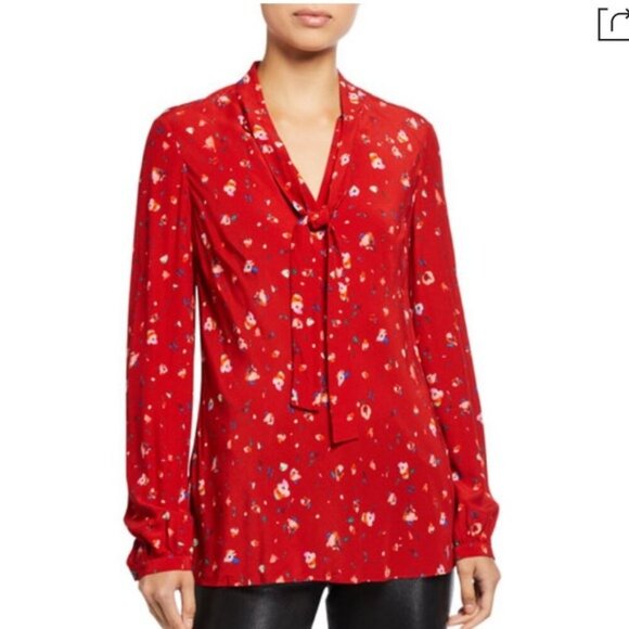 10 Crosby Derek Lam Tops - Derek Lam Evadine Blouse Red Floral Tie-neck Long Sleeves Top 2